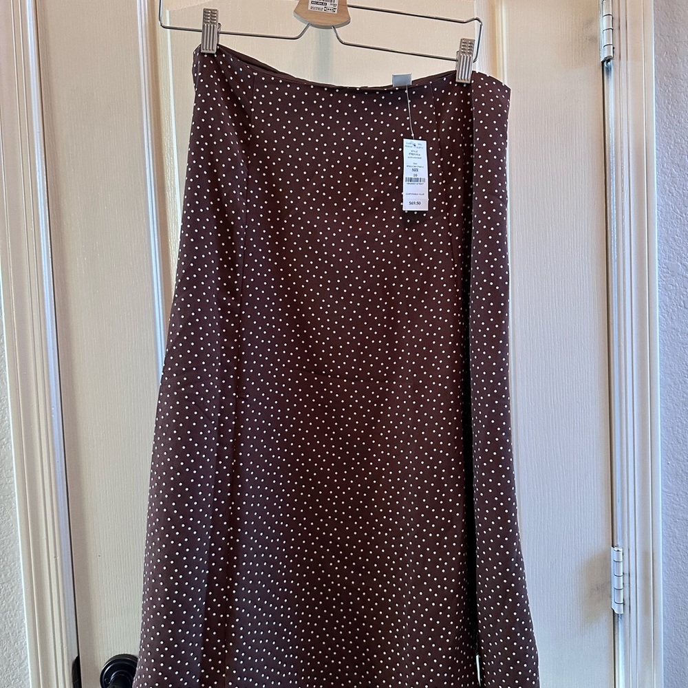 White House | Black Market Brown A-Line Skirt with White Dots